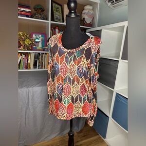 CBR Geometric Cheetah Print Long Sleeve Cold Shoulder Top